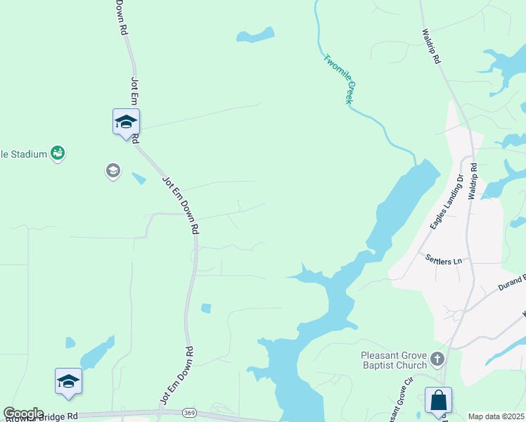 map of restaurants, bars, coffee shops, grocery stores, and more near 9221 Jot Em Down Road in Gainesville