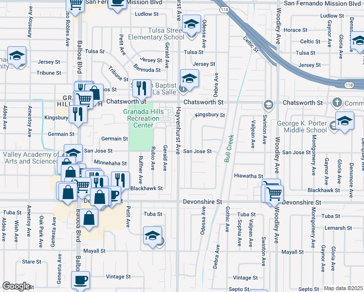 map of restaurants, bars, coffee shops, grocery stores, and more near 10506 Hayvenhurst Avenue in Los Angeles