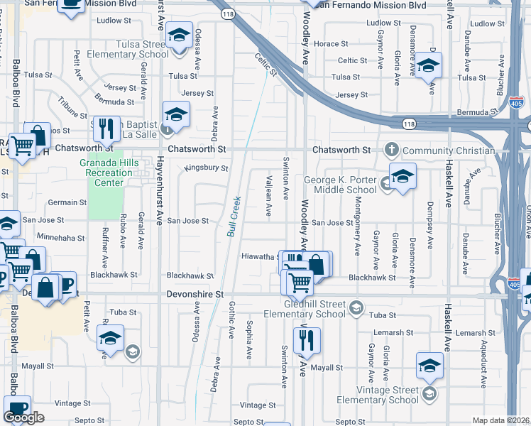 map of restaurants, bars, coffee shops, grocery stores, and more near 10514 Valjean Avenue in Los Angeles