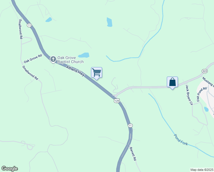 map of restaurants, bars, coffee shops, grocery stores, and more near 2493 Athens Highway in Gainesville