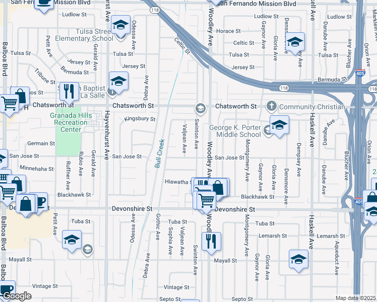 map of restaurants, bars, coffee shops, grocery stores, and more near 10514 Valjean Avenue in Los Angeles