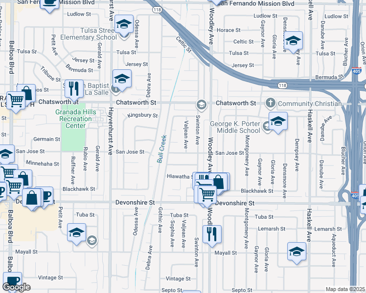 map of restaurants, bars, coffee shops, grocery stores, and more near 10515 Valjean Avenue in Los Angeles