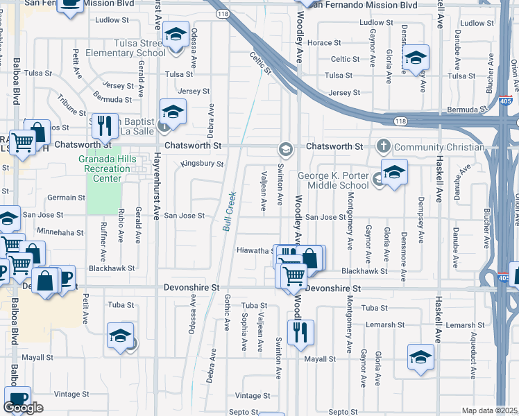 map of restaurants, bars, coffee shops, grocery stores, and more near 10515 Valjean Avenue in Los Angeles