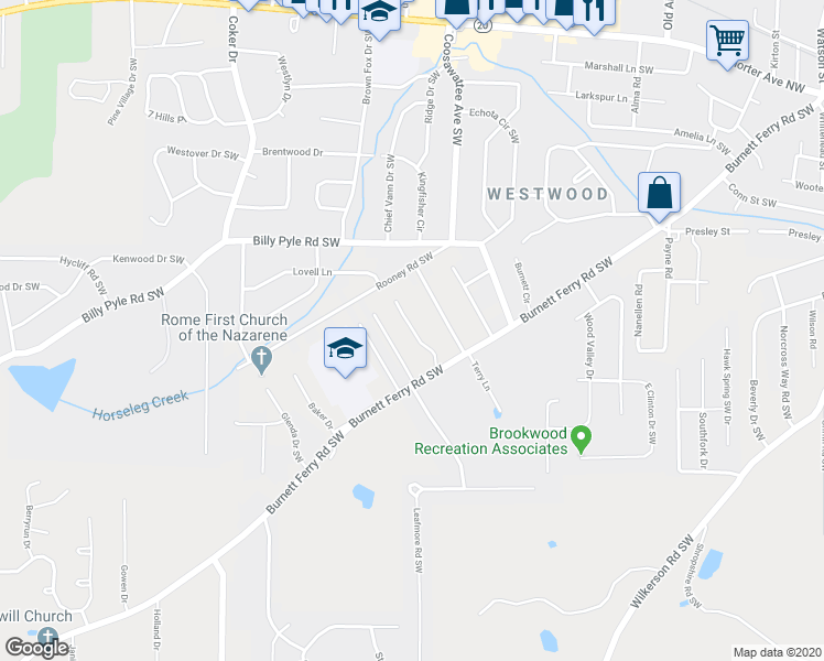 map of restaurants, bars, coffee shops, grocery stores, and more near 7 Susan Wayne Circle Southwest in Rome