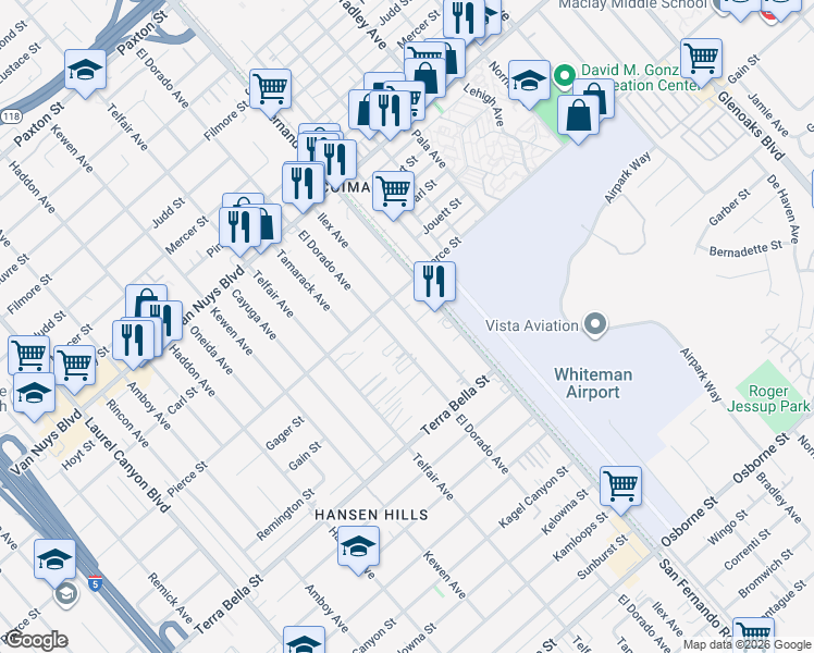 map of restaurants, bars, coffee shops, grocery stores, and more near 10537 Ilex Avenue in Los Angeles