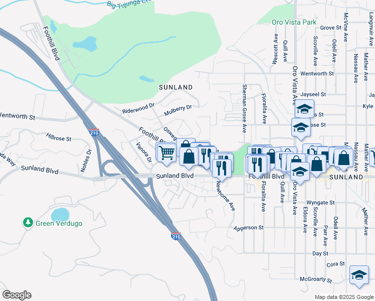 map of restaurants, bars, coffee shops, grocery stores, and more near 8827 Fenwick Street in Los Angeles