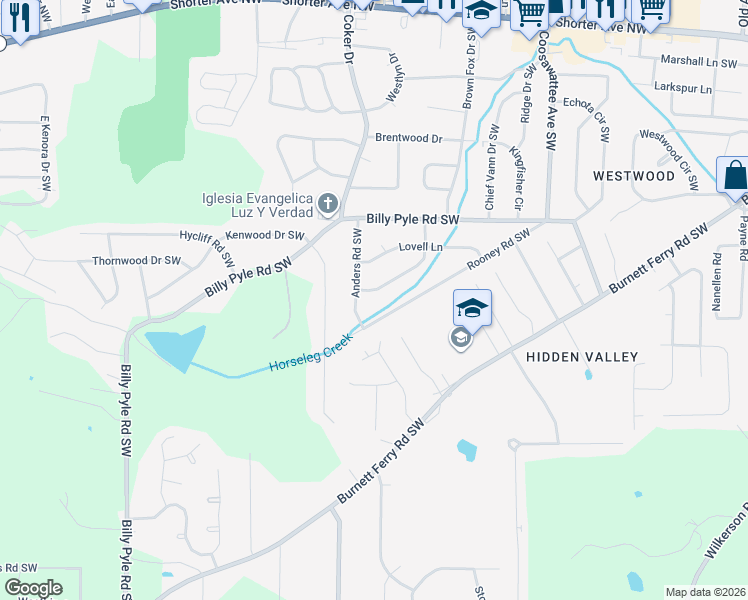 map of restaurants, bars, coffee shops, grocery stores, and more near 29 Meadow Ln SW in Rome