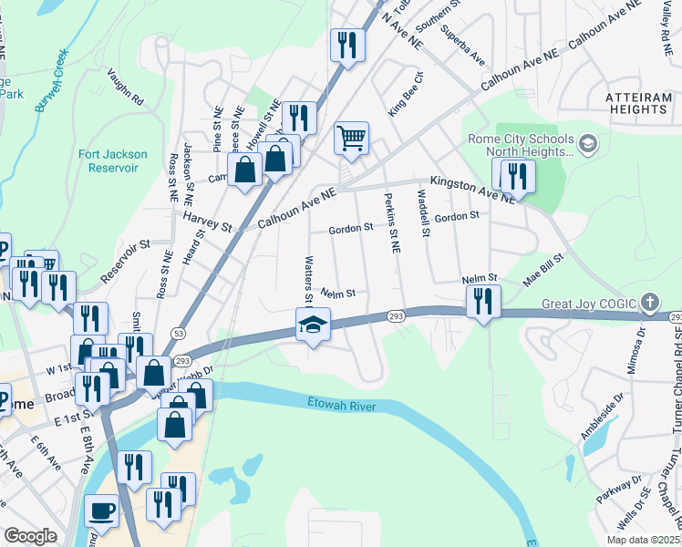 map of restaurants, bars, coffee shops, grocery stores, and more near 111 Wadsworth Street Northeast in Rome