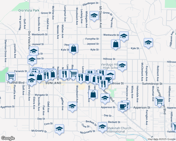 map of restaurants, bars, coffee shops, grocery stores, and more near 7901 Fenwick Street in Los Angeles