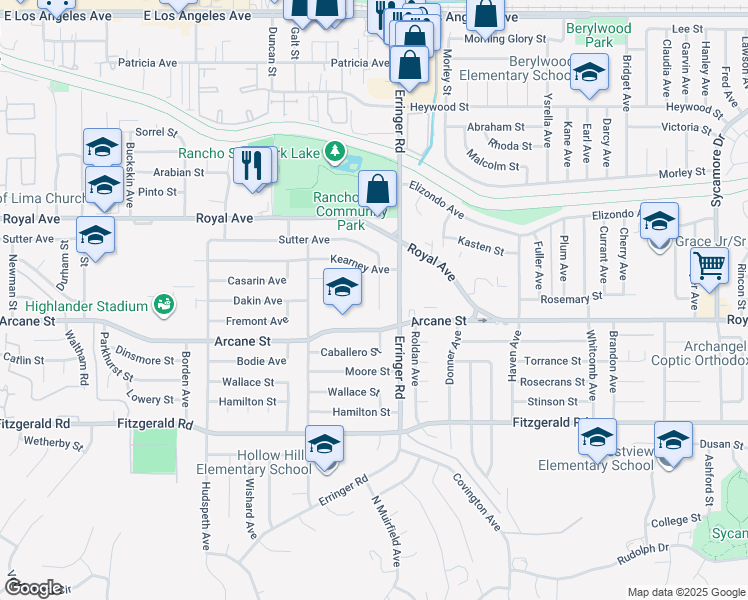 map of restaurants, bars, coffee shops, grocery stores, and more near 1243 Lawrence Circle in Simi Valley