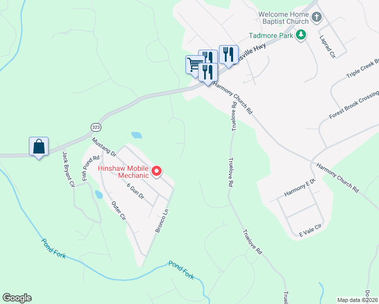 map of restaurants, bars, coffee shops, grocery stores, and more near 3009 River Birch Lane in Gainesville