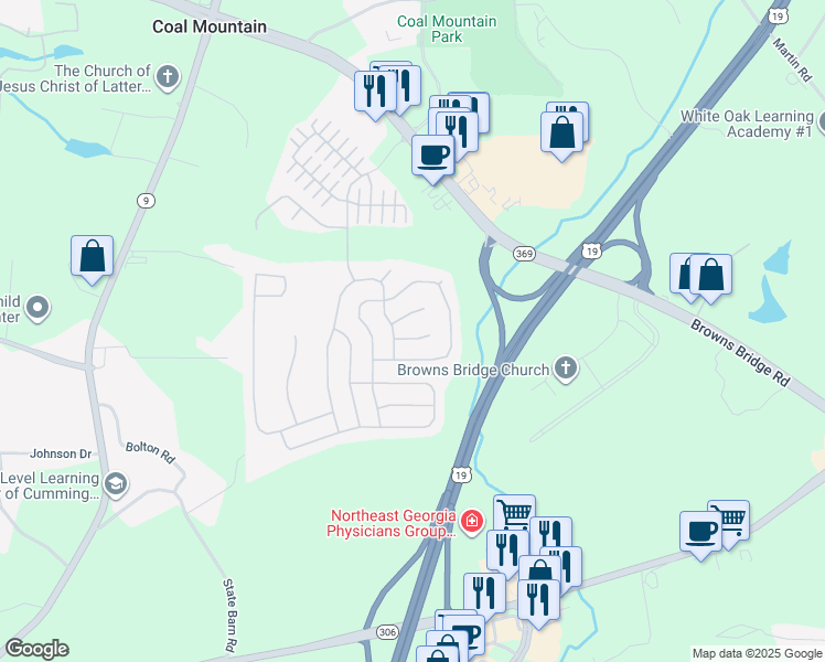map of restaurants, bars, coffee shops, grocery stores, and more near 3535 Golden Gate Lane in Cumming