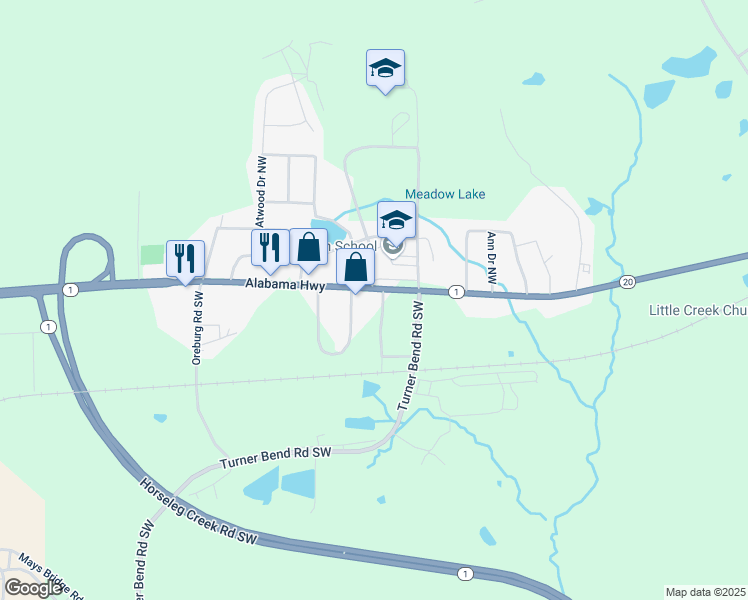 map of restaurants, bars, coffee shops, grocery stores, and more near 4485 Alabama Highway in Rome