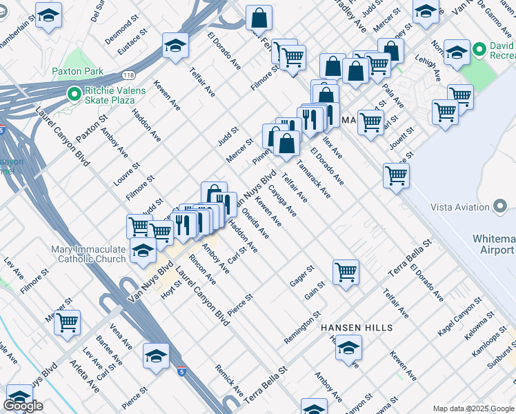 map of restaurants, bars, coffee shops, grocery stores, and more near 10541 Kewen Avenue in Los Angeles