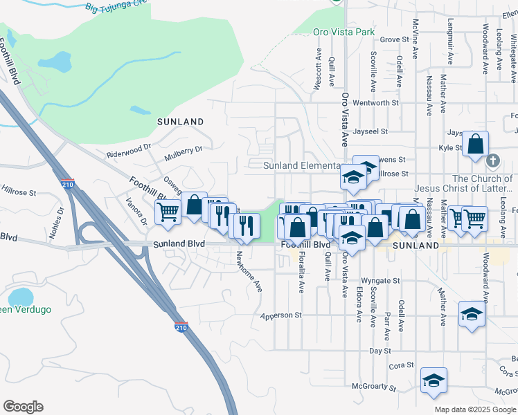 map of restaurants, bars, coffee shops, grocery stores, and more near 8625 Fenwick Street in Los Angeles