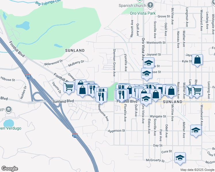 map of restaurants, bars, coffee shops, grocery stores, and more near 8650 Fenwick Street in Los Angeles