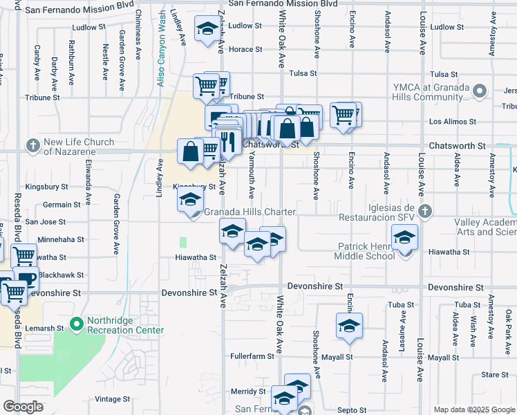 map of restaurants, bars, coffee shops, grocery stores, and more near 10512 Yarmouth Avenue in Los Angeles