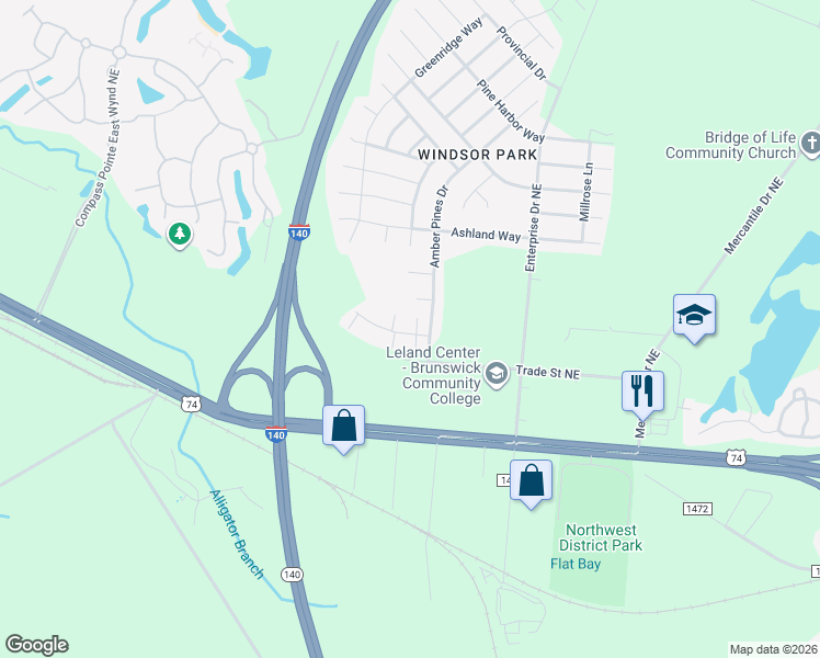 map of restaurants, bars, coffee shops, grocery stores, and more near 1014 Bridgeport Way in Leland