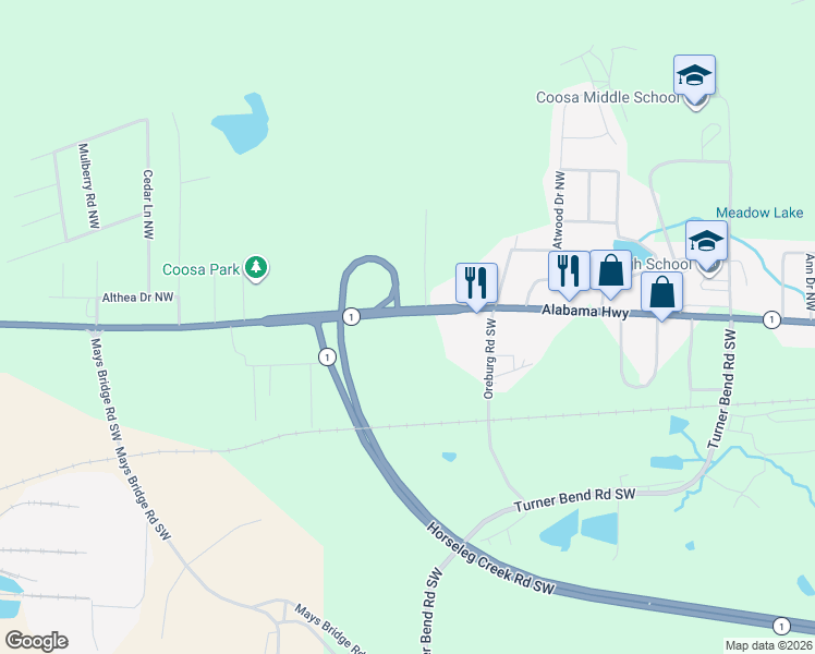 map of restaurants, bars, coffee shops, grocery stores, and more near 4813 Alabama Highway in Rome