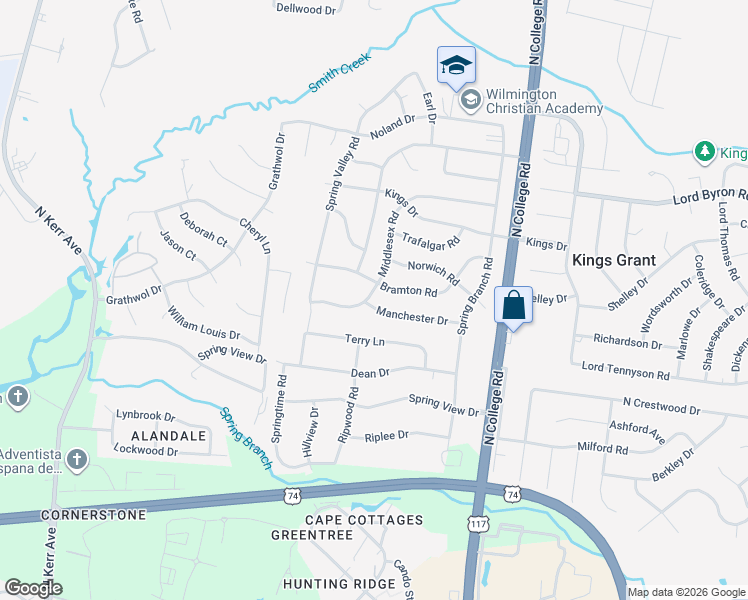map of restaurants, bars, coffee shops, grocery stores, and more near 4601 Manchester Drive in Wilmington