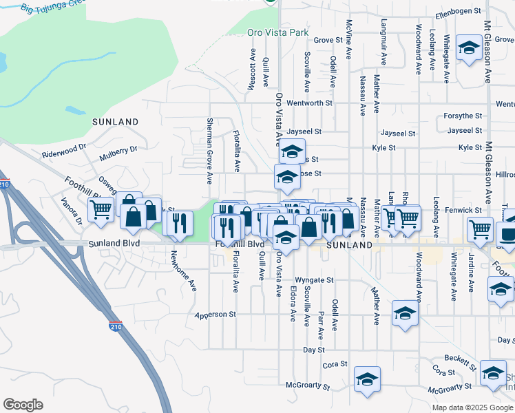 map of restaurants, bars, coffee shops, grocery stores, and more near 8441 Fenwick Street in Los Angeles