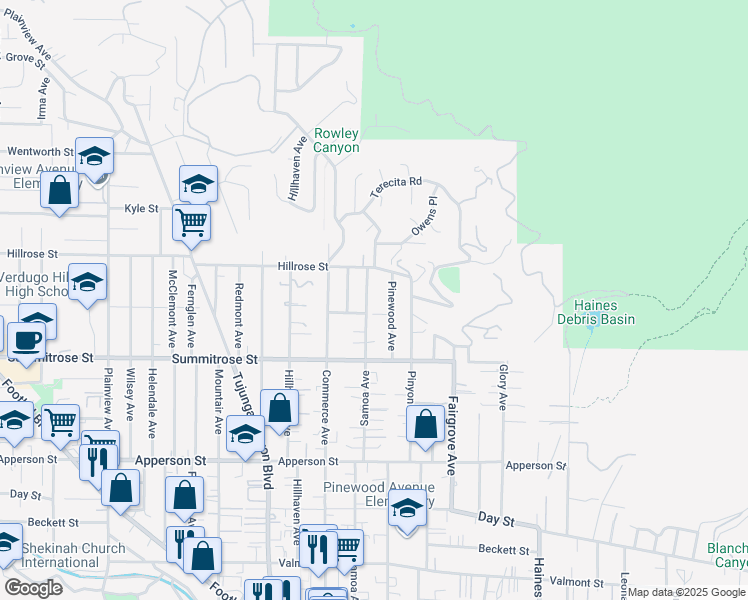map of restaurants, bars, coffee shops, grocery stores, and more near 10618 Samoa Avenue in Los Angeles