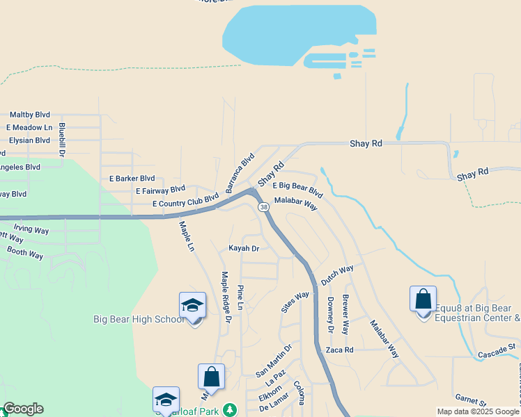 map of restaurants, bars, coffee shops, grocery stores, and more near 117 Greenspot Boulevard in Big Bear