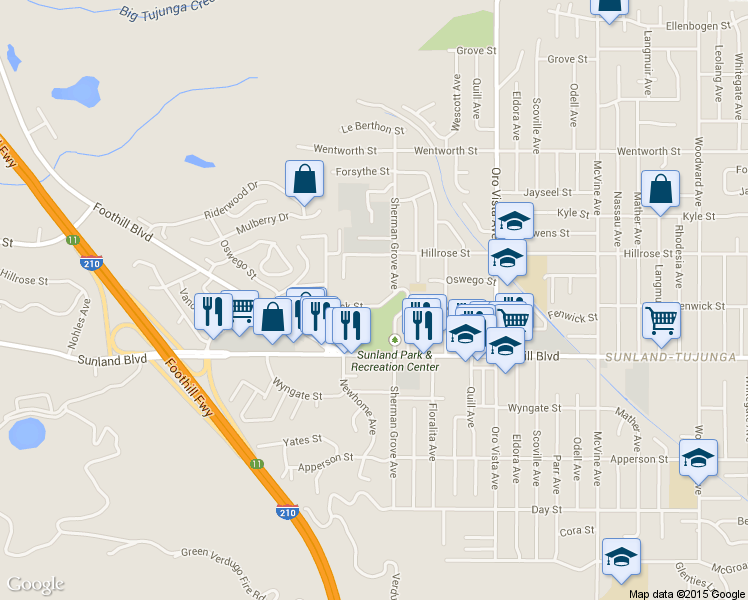 map of restaurants, bars, coffee shops, grocery stores, and more near 8650 Fenwick Street in Los Angeles