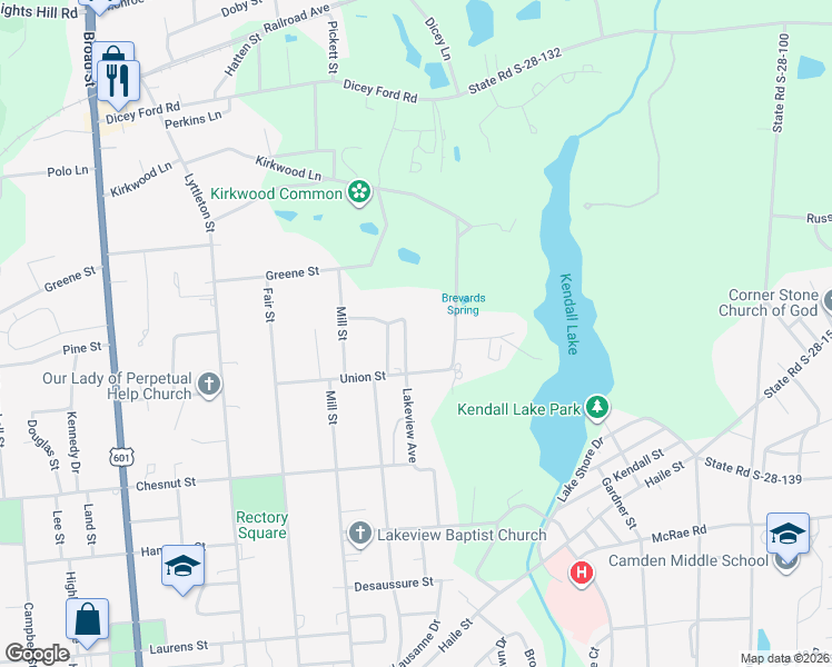 map of restaurants, bars, coffee shops, grocery stores, and more near 1806 Brevard Place in Camden