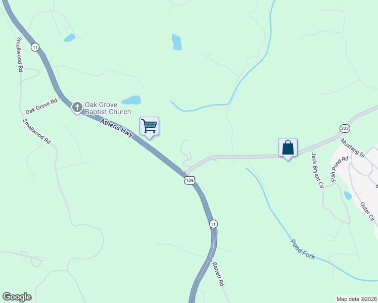 map of restaurants, bars, coffee shops, grocery stores, and more near 2505 Gillsville Highway in Gainesville