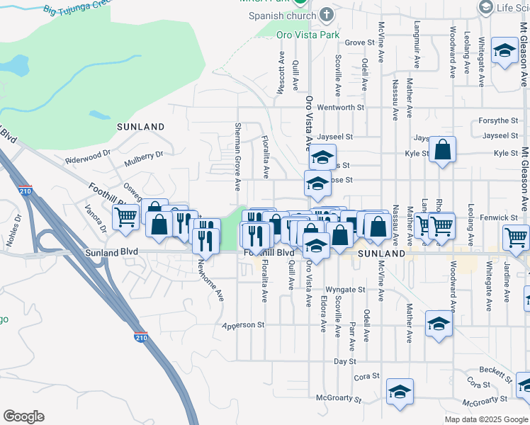 map of restaurants, bars, coffee shops, grocery stores, and more near 8517 Fenwick Street in Los Angeles