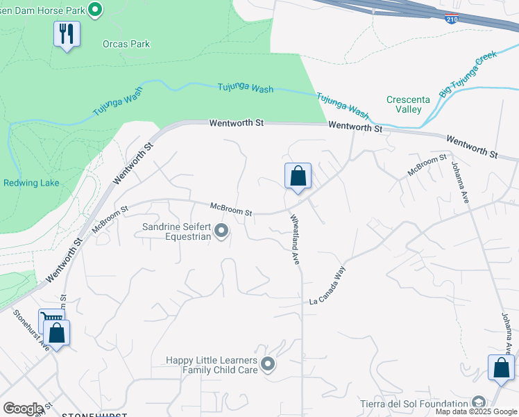 map of restaurants, bars, coffee shops, grocery stores, and more near 10553 McBroom Street in Los Angeles