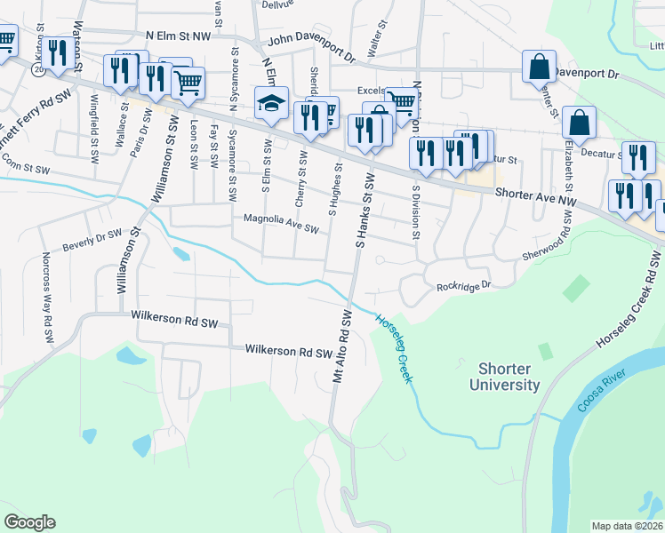 map of restaurants, bars, coffee shops, grocery stores, and more near 712 Oakland Avenue Southwest in Rome