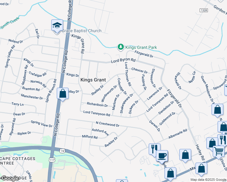 map of restaurants, bars, coffee shops, grocery stores, and more near 930 Wordsworth Drive in Wilmington