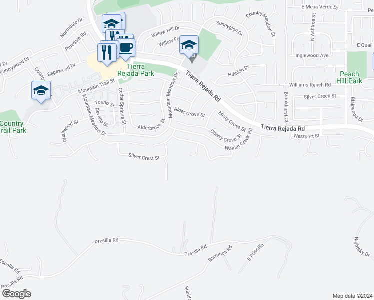 map of restaurants, bars, coffee shops, grocery stores, and more near 3861 Hunter Crest Court in Moorpark