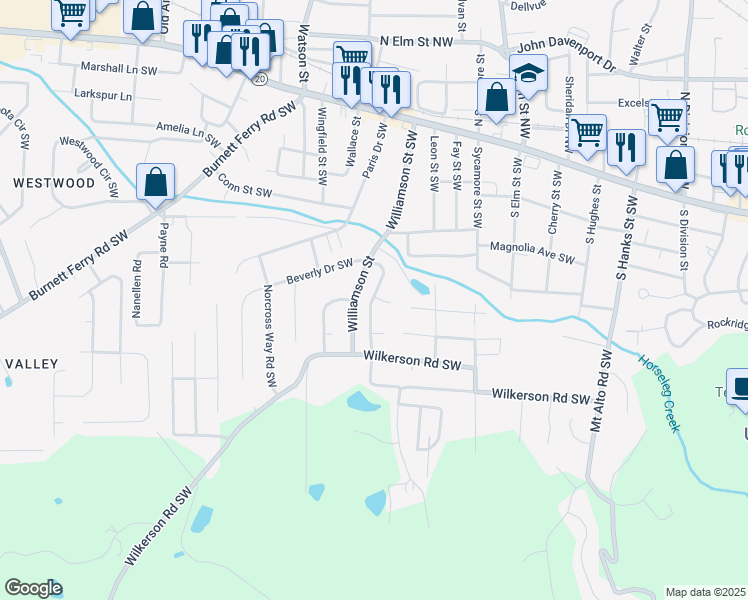 map of restaurants, bars, coffee shops, grocery stores, and more near 5b Pebble Bend Court in Rome
