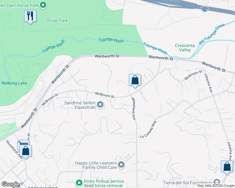 map of restaurants, bars, coffee shops, grocery stores, and more near 10553 McBroom Street in Los Angeles