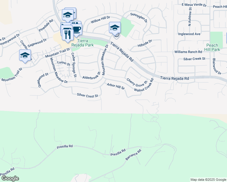 map of restaurants, bars, coffee shops, grocery stores, and more near 3861 Hunter Crest Court in Moorpark