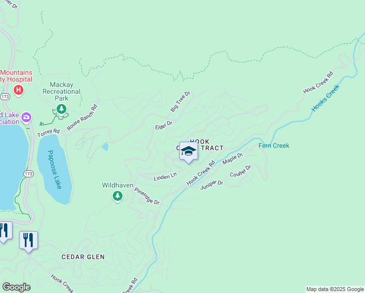 map of restaurants, bars, coffee shops, grocery stores, and more near 680 Cypress Road in Lake Arrowhead