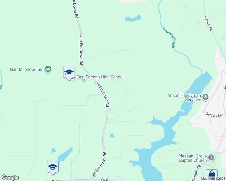 map of restaurants, bars, coffee shops, grocery stores, and more near 9135 Jot Em Down Road in Gainesville