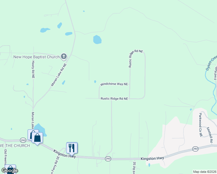 map of restaurants, bars, coffee shops, grocery stores, and more near 114 Windchime Way Northeast in Rome