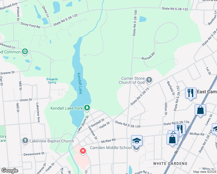 map of restaurants, bars, coffee shops, grocery stores, and more near 1853 State Road S-28-100 in Camden