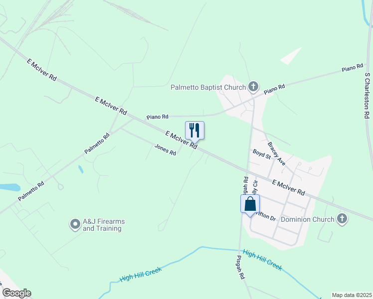 map of restaurants, bars, coffee shops, grocery stores, and more near 2229 Jones Road in Darlington