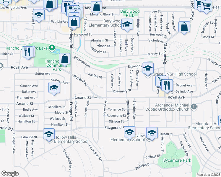 map of restaurants, bars, coffee shops, grocery stores, and more near 1263 Fuller Avenue in Simi Valley