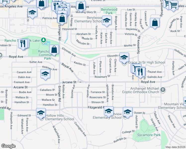 map of restaurants, bars, coffee shops, grocery stores, and more near 1263 Fuller Avenue in Simi Valley
