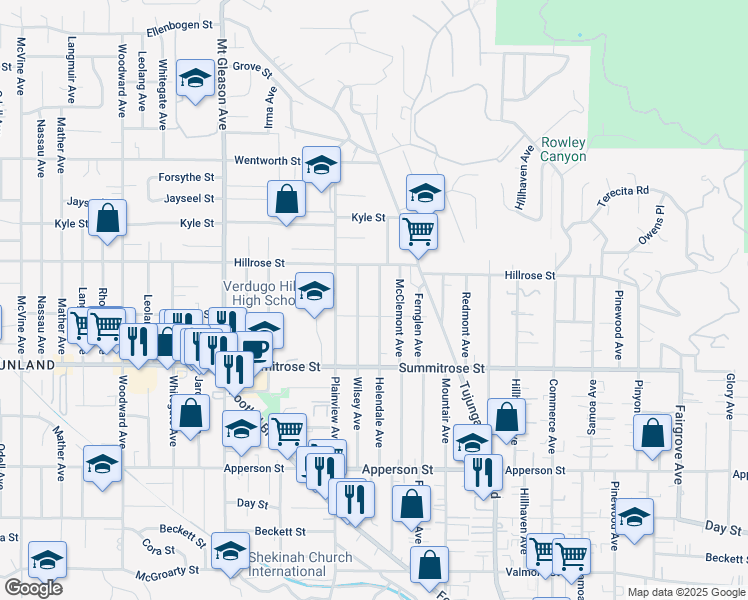 map of restaurants, bars, coffee shops, grocery stores, and more near 10621 Helendale Avenue in Los Angeles