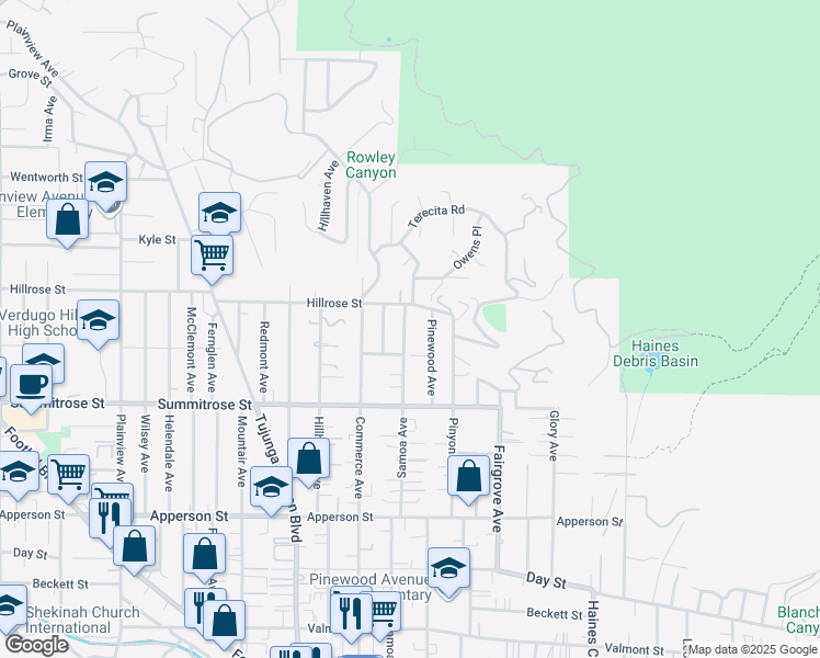 map of restaurants, bars, coffee shops, grocery stores, and more near 10630 Samoa Avenue in Los Angeles