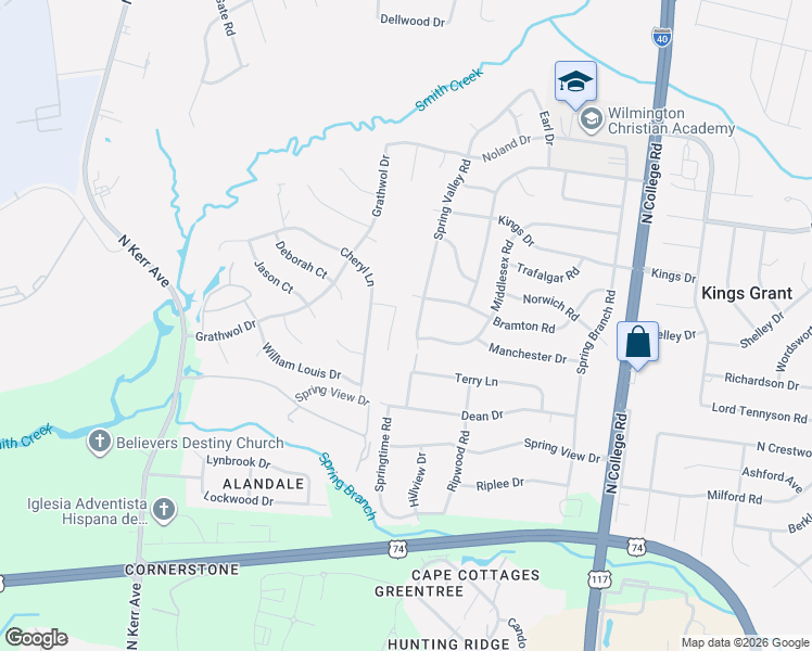 map of restaurants, bars, coffee shops, grocery stores, and more near 797 Spring Valley Rd in Wilmington