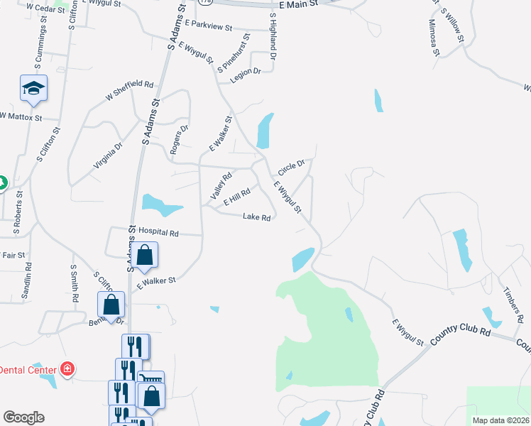 map of restaurants, bars, coffee shops, grocery stores, and more near 517 Lake Drive in Fulton