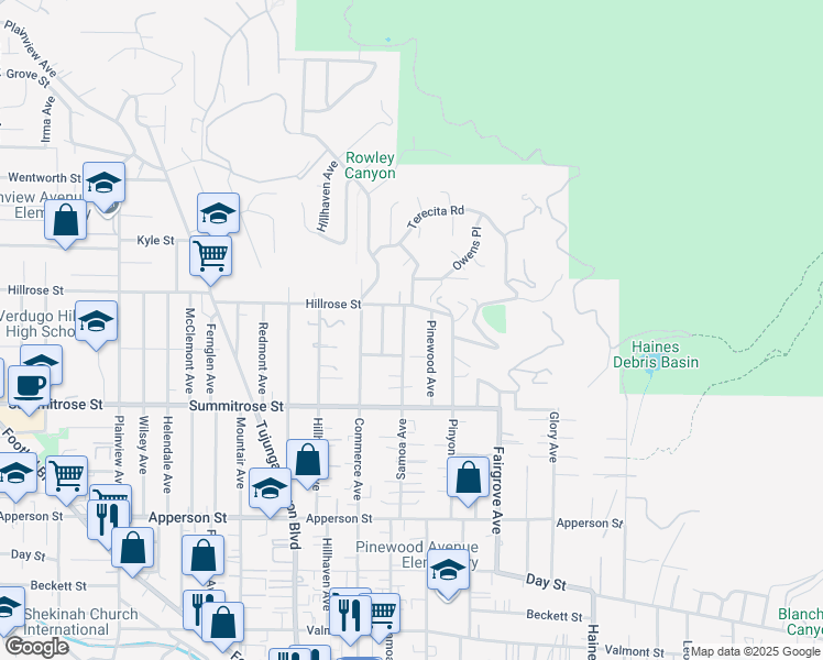 map of restaurants, bars, coffee shops, grocery stores, and more near 10630 Samoa Avenue in Los Angeles